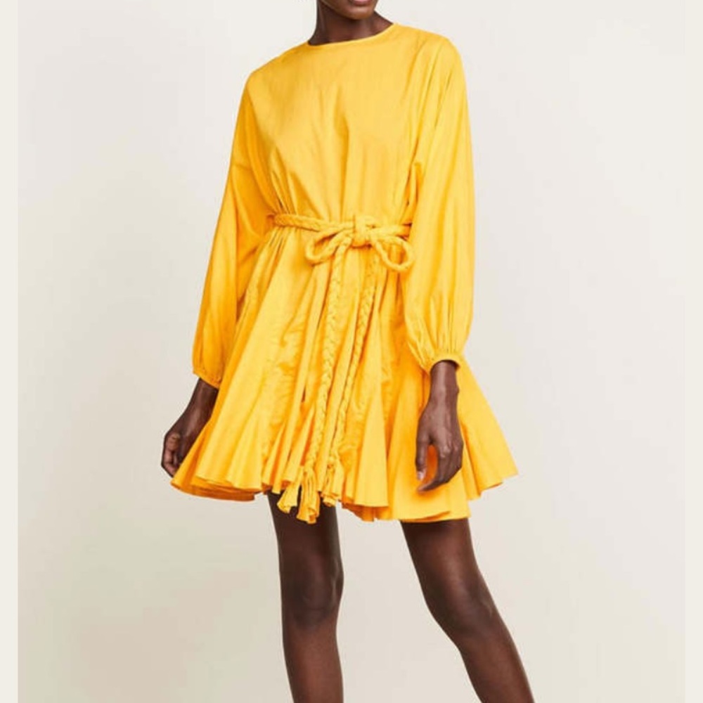 RHODE Ella Yellow Long-Sleeve Mini Dress with Braided Belt
